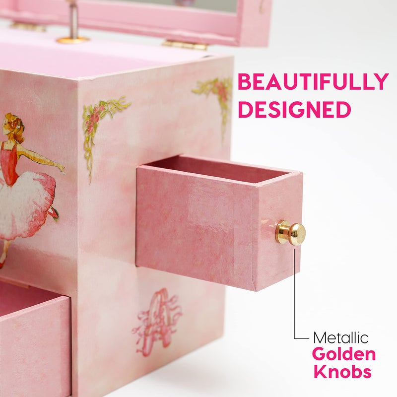 Enchantmints Ballerina Musical Jewelry Box Spins to "Swan Lake" 4 Drawer Treasure Storage - Image 4